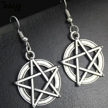Moda Vintage Estrela Pentagrama Queda Dangle Brincos para Mulheres Goth Bruxaria Wicca Sobrenatural Jóias Instrução Gótico
