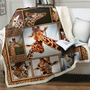 3D Girafa Sherpa Jogar Cobertor animais dos desenhos animados Impresso flanela macia Colcha de fácil lavagem de Pelúcia grossos Cobertores no Sofá de capa de Edredão