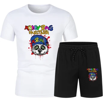 2021 Popular Novo Plus-Size Homens T-Shirt + Esportes Conjunto de Shorts do Verão de Algodão de Alta Qualidade Hustler T-Shirt de Desporto Execução Homens Conjunto