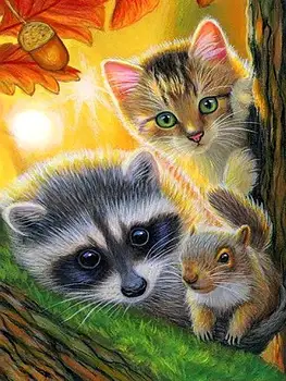 5D Diamante Pintura Kits de Queda Gato Cheio e Redondo, Broca, DIY Diamantes Art Floresta Mouse Raccoon para Home Office Parede Artesanato