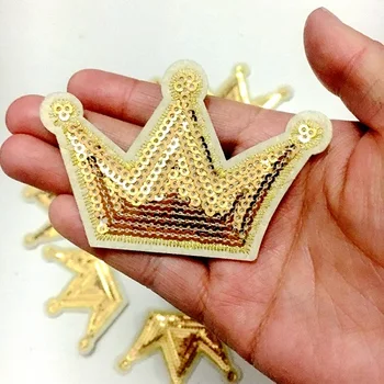 10pcs/lot Prata Coroa de Ouro Lantejoulas Manchas De Roupas, T-shirt de Ferro No Patch Etiqueta da Roupa de Artesanato DIY Acessórios de Costura